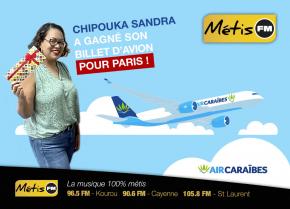 GAGNANTE DU BILLET D'AVION CAYENNE/PARIS/CAYENNE AVEC AIR CARAÏBES